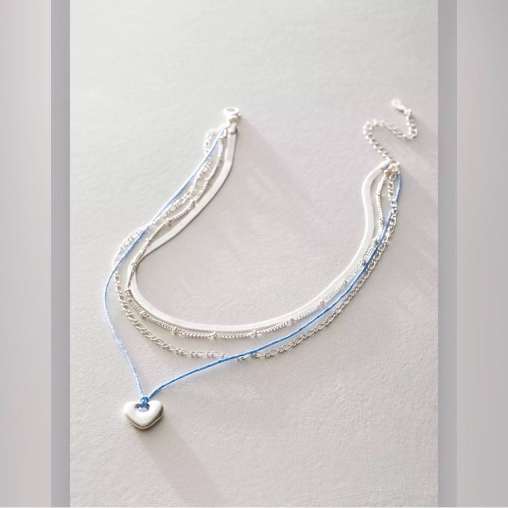 Free People Sloane Layered Necklace Color: Silver/blue  Size: One Size